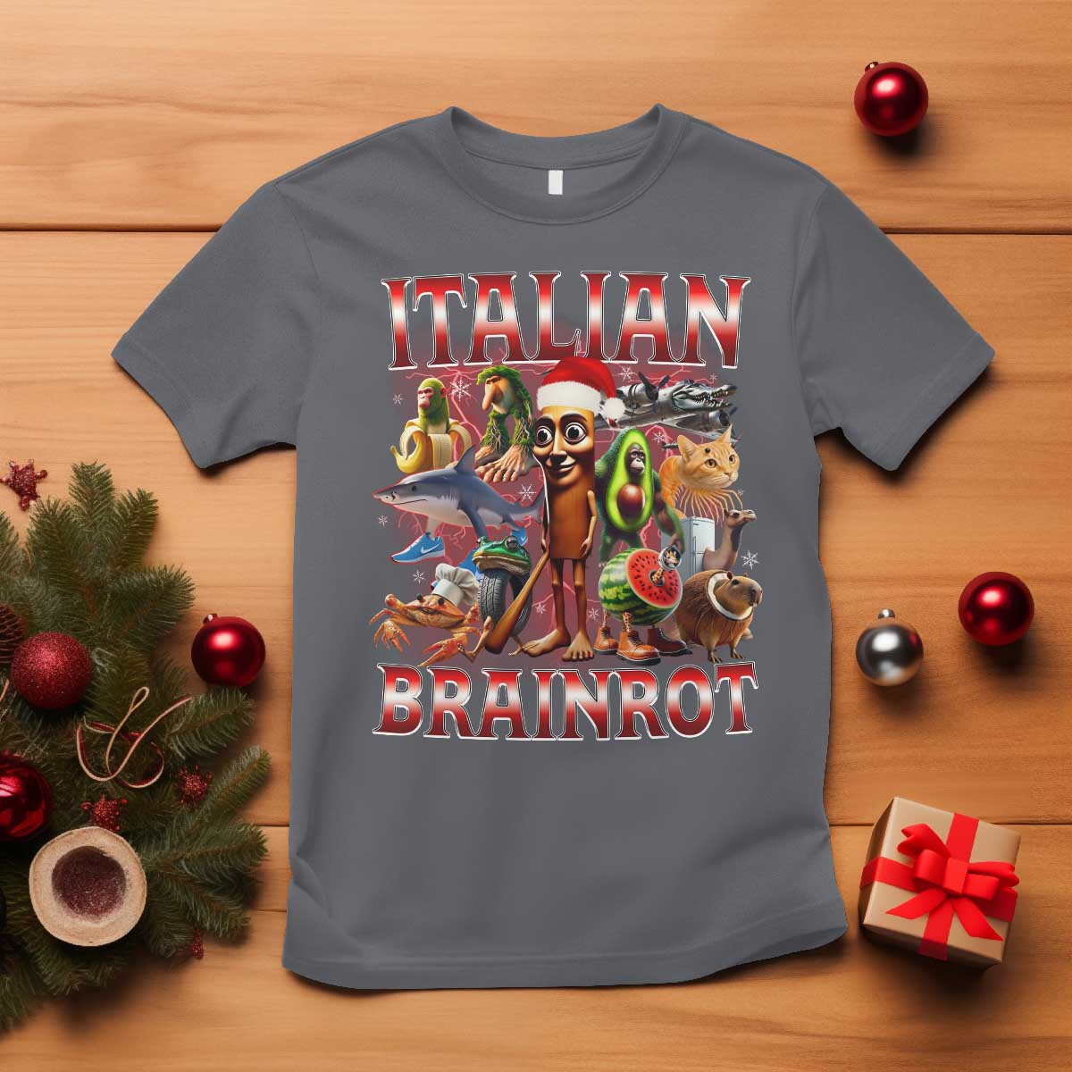 Italian Brainrot Christmas Meme T Shirt Funny Brain Rot Gen Z Meme TS14 Charcoal Print Your Wear