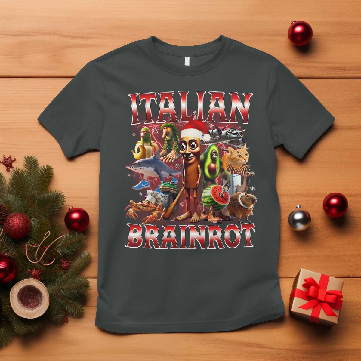 Italian Brainrot Christmas Meme T Shirt Funny Brain Rot Gen Z Meme TS14 Dark Heather Print Your Wear