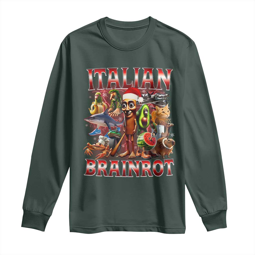 Italian Brainrot Christmas Meme Long Sleeve Shirt Funny Brain Rot Gen Z Meme TS14 Dark Forest Green Print Your Wear