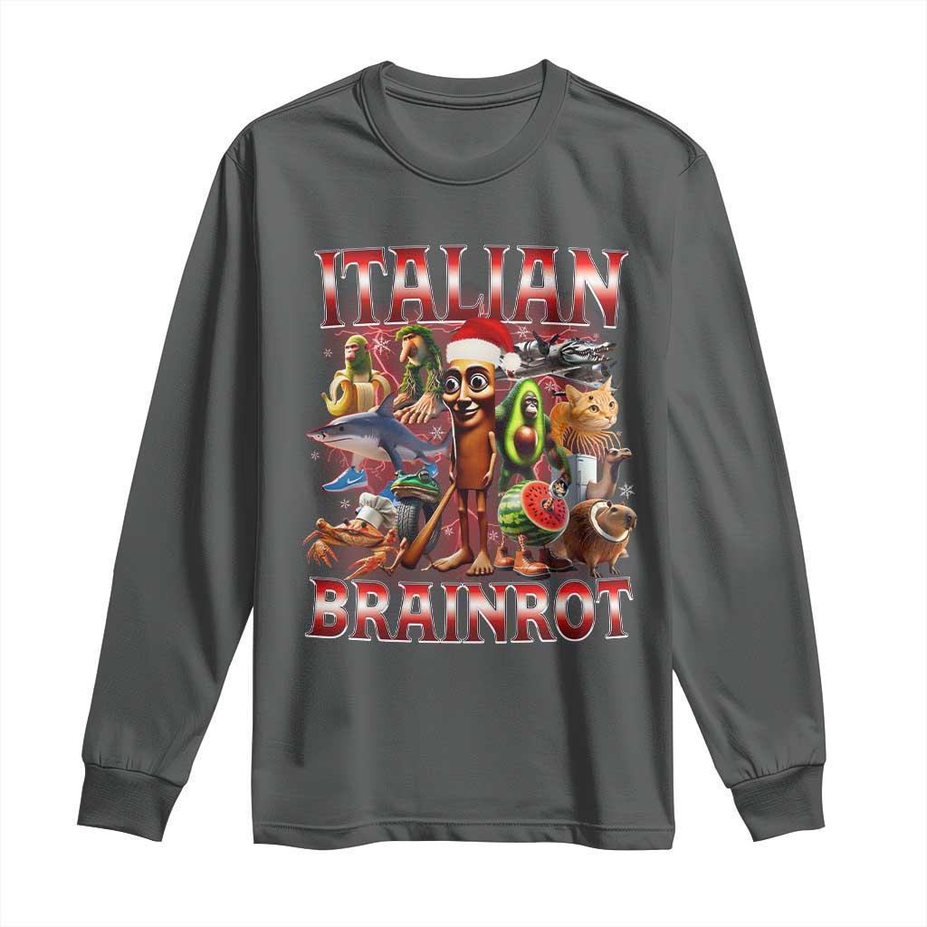 Italian Brainrot Christmas Meme Long Sleeve Shirt Funny Brain Rot Gen Z Meme TS14 Dark Heather Print Your Wear