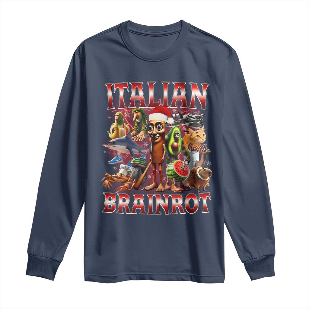 Italian Brainrot Christmas Meme Long Sleeve Shirt Funny Brain Rot Gen Z Meme TS14 Navy Print Your Wear