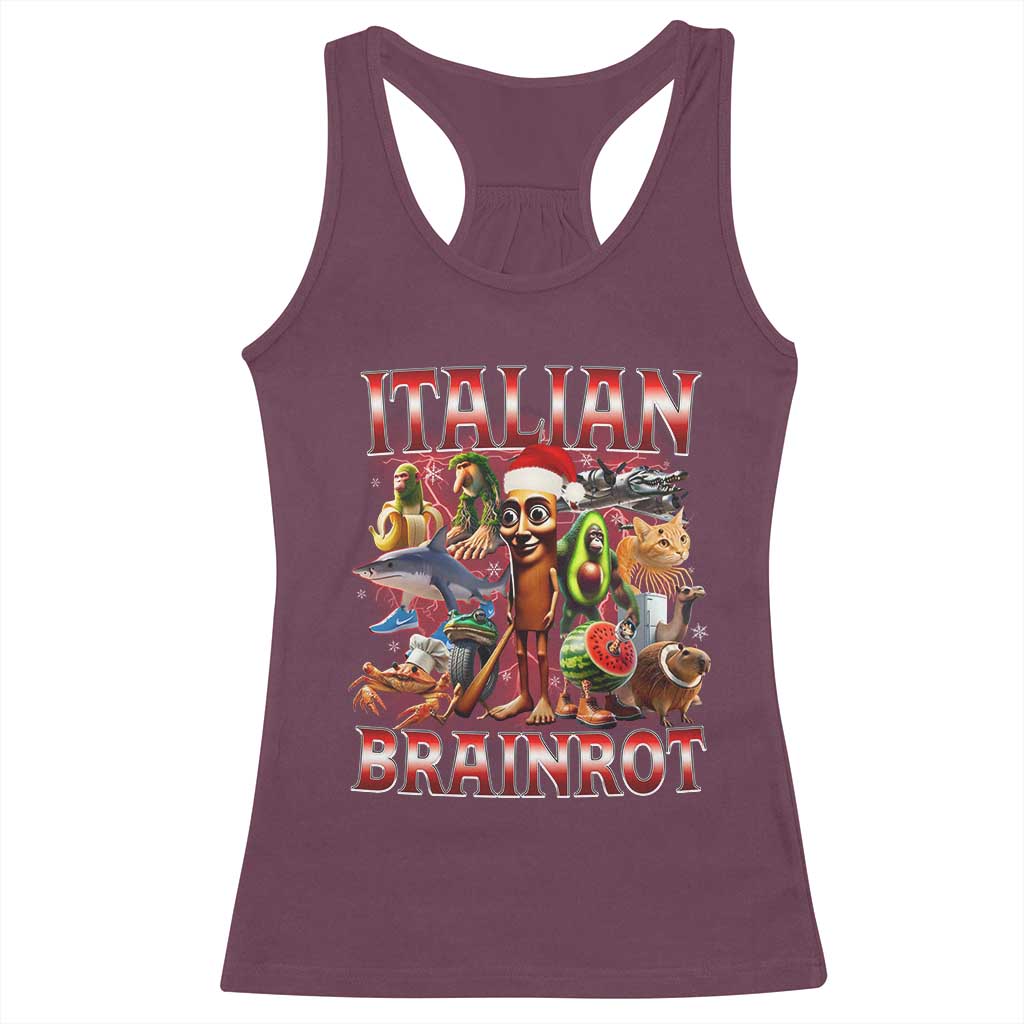 Italian Brainrot Christmas Meme Racerback Tank Top Funny Brain Rot Gen Z Meme TS14 Maroon Print Your Wear