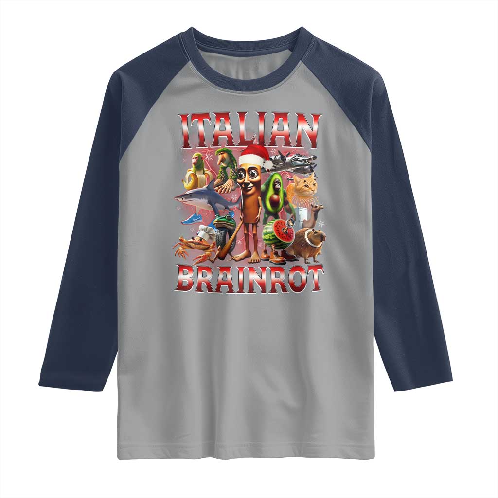 Italian Brainrot Christmas Meme Raglan Shirt Funny Brain Rot Gen Z Meme TS14 Sport Gray Navy Print Your Wear