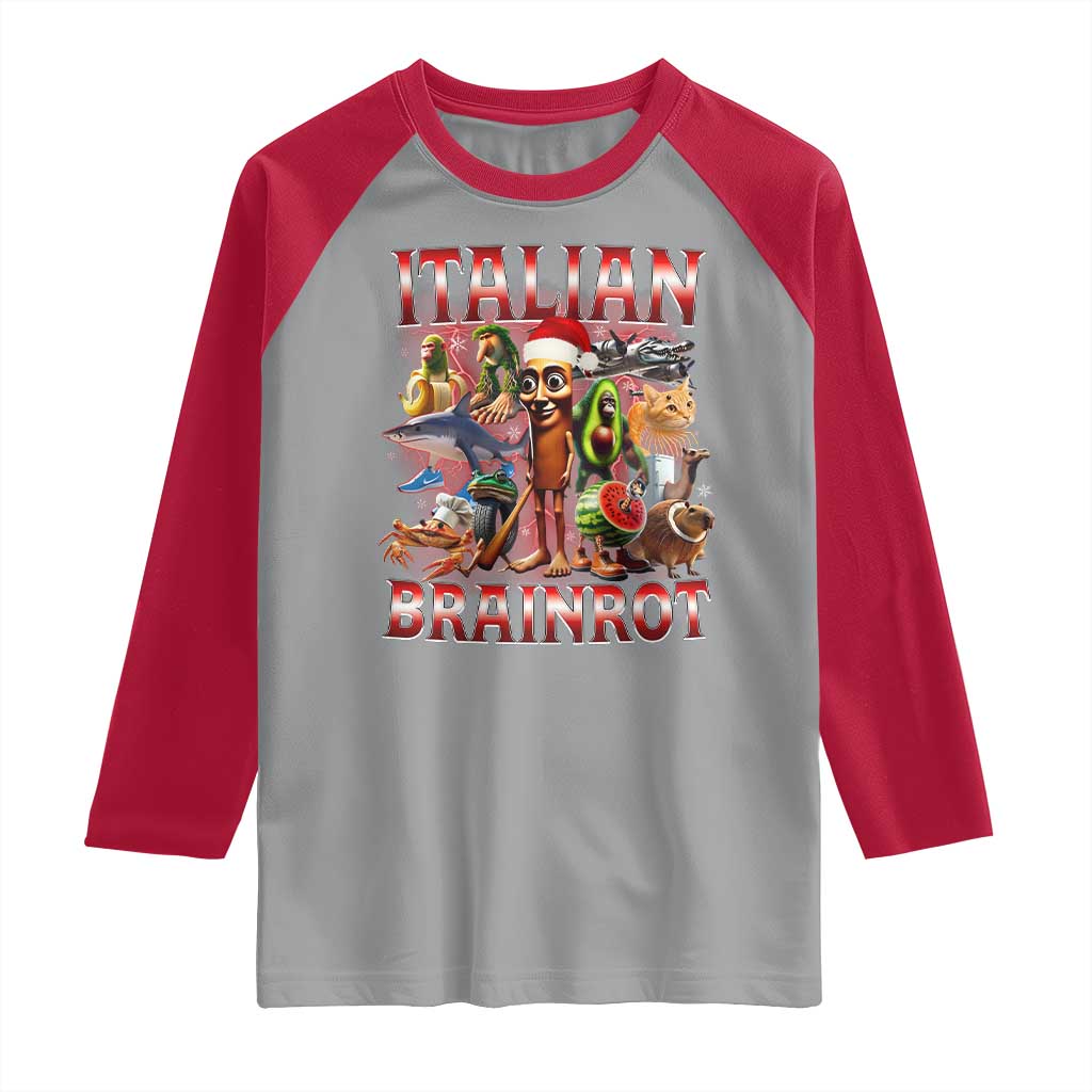 Italian Brainrot Christmas Meme Raglan Shirt Funny Brain Rot Gen Z Meme TS14 Sport Gray Red Print Your Wear