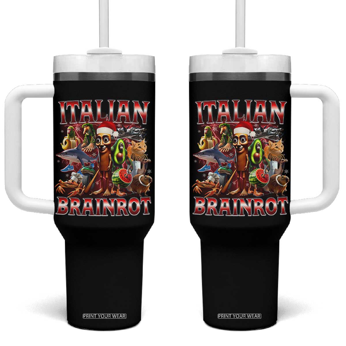 Italian Brainrot Christmas Meme Tumbler With Handle Funny Brain Rot Gen Z Meme TS14 One Size: 40 oz Black Print Your Wear