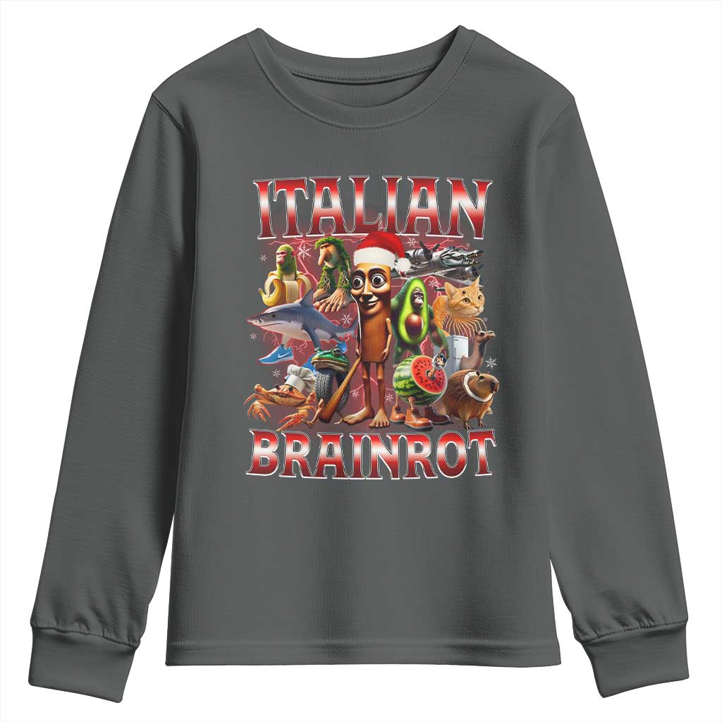Italian Brainrot Christmas Meme Youth Sweatshirt Funny Brain Rot Gen Z Meme TS14 Dark Heather Print Your Wear