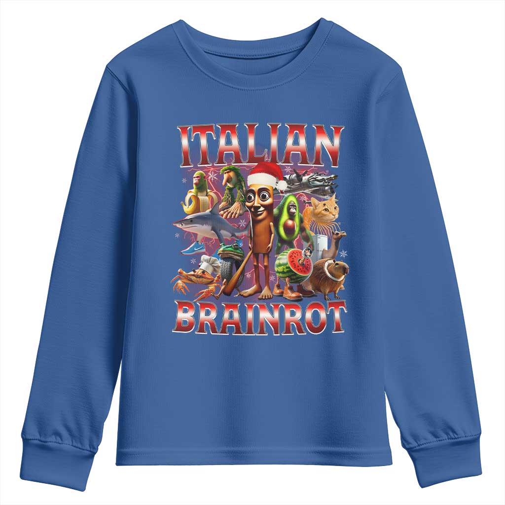 Italian Brainrot Christmas Meme Youth Sweatshirt Funny Brain Rot Gen Z Meme TS14 Royal Blue Print Your Wear