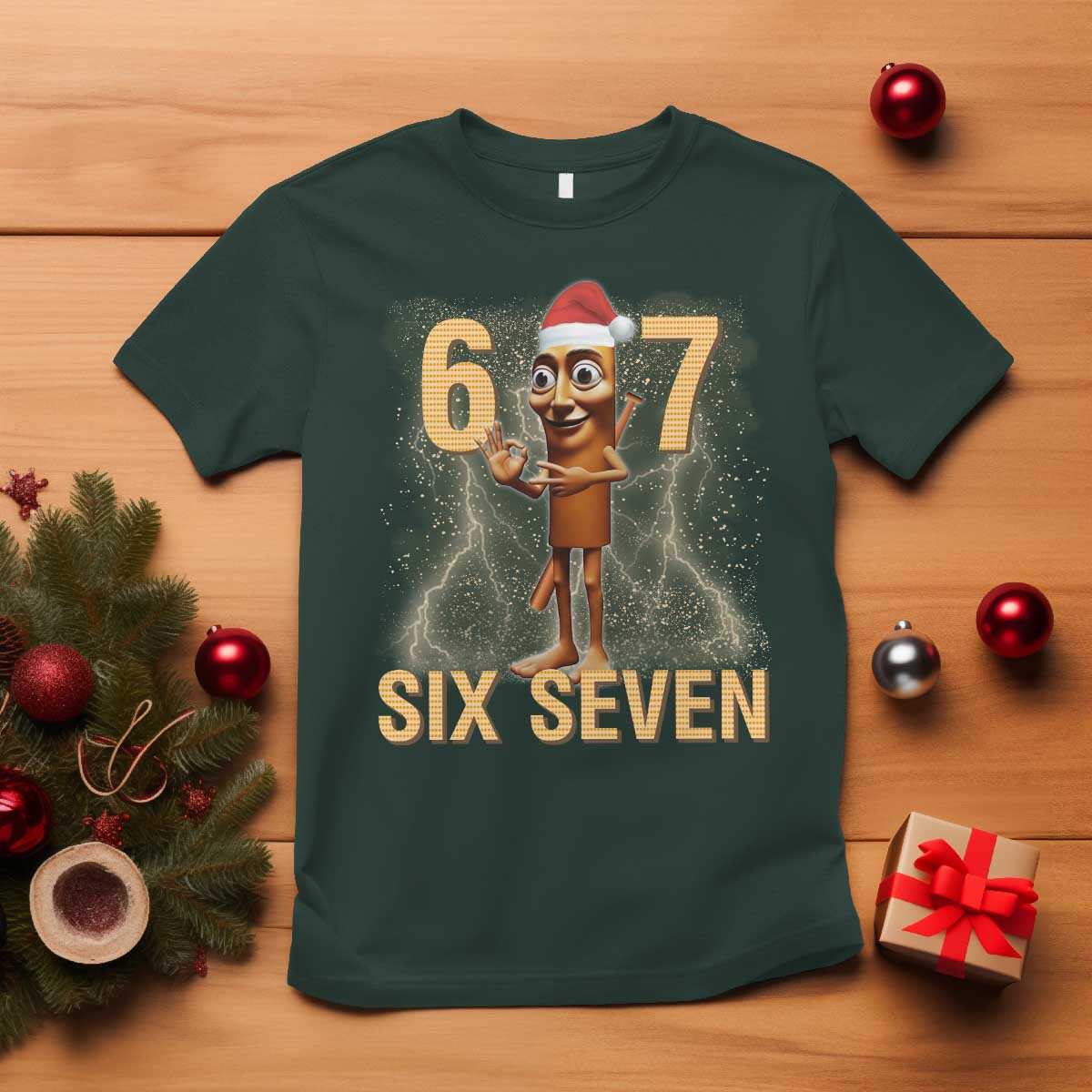 67 Six Seven Italian Brainrot Meme T Shirt Funny Tung Tung Tung Sahur Christmas TS14 Dark Forest Green Print Your Wear