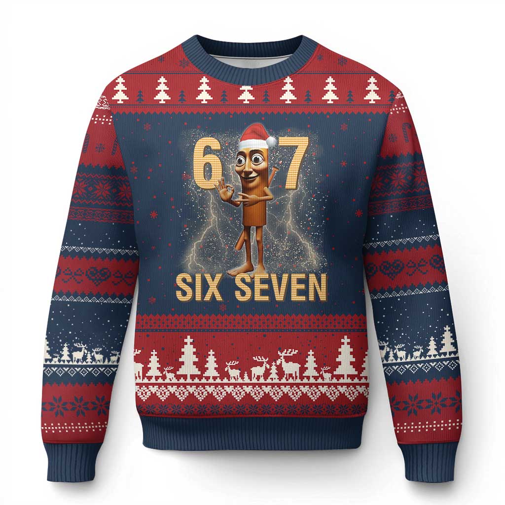 67 Six Seven Italian Brainrot Meme Ugly Christmas Sweater Funny Tung Tung Tung Sahur Xmas TS14 Navy Red Print Your Wear