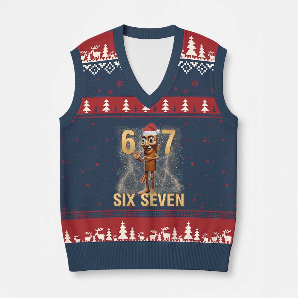 67 Six Seven Italian Brainrot Meme V-Neck Knit Sweater Vest Funny Tung Tung Tung Sahur Xmas TS14 Navy Red Print Your Wear
