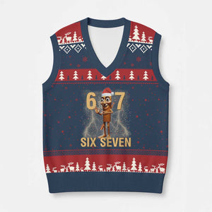 67 Six Seven Italian Brainrot Meme V-Neck Knit Sweater Vest Funny Tung Tung Tung Sahur Xmas TS14 Navy Red Print Your Wear