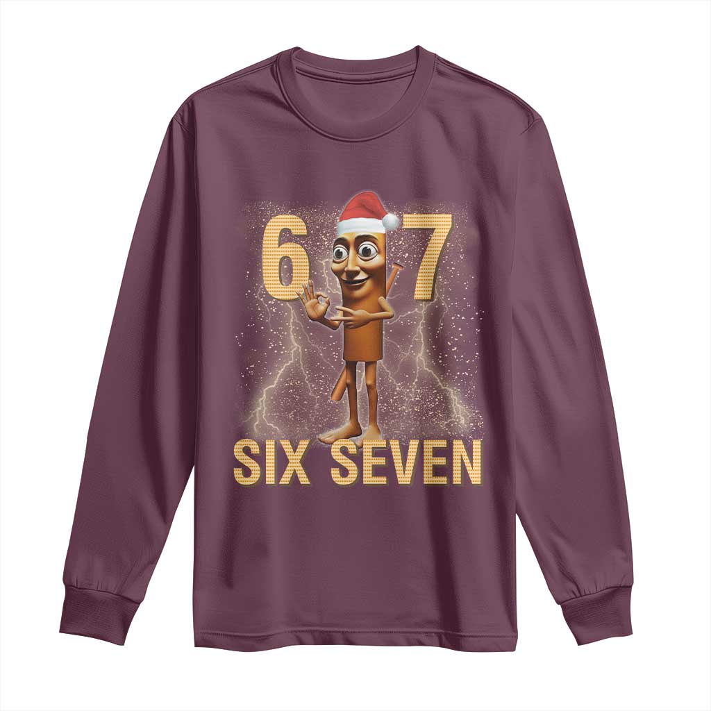 67 Six Seven Italian Brainrot Meme Long Sleeve Shirt Funny Tung Tung Tung Sahur Christmas TS14 Maroon Print Your Wear