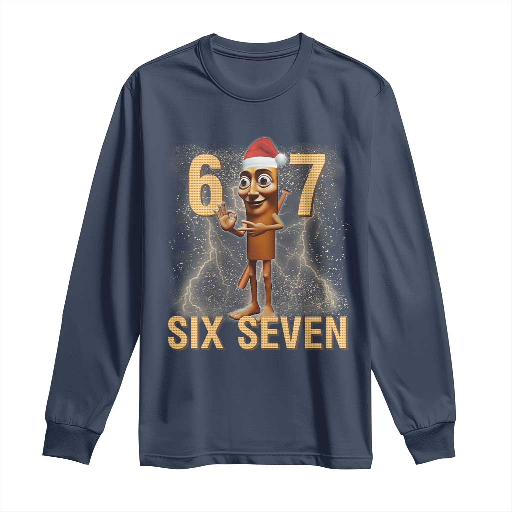 67 Six Seven Italian Brainrot Meme Long Sleeve Shirt Funny Tung Tung Tung Sahur Christmas TS14 Navy Print Your Wear