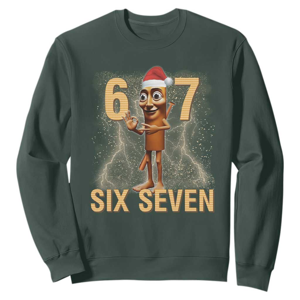 67 Six Seven Italian Brainrot Meme Sweatshirt Funny Tung Tung Tung Sahur Christmas TS14 Dark Forest Green Print Your Wear