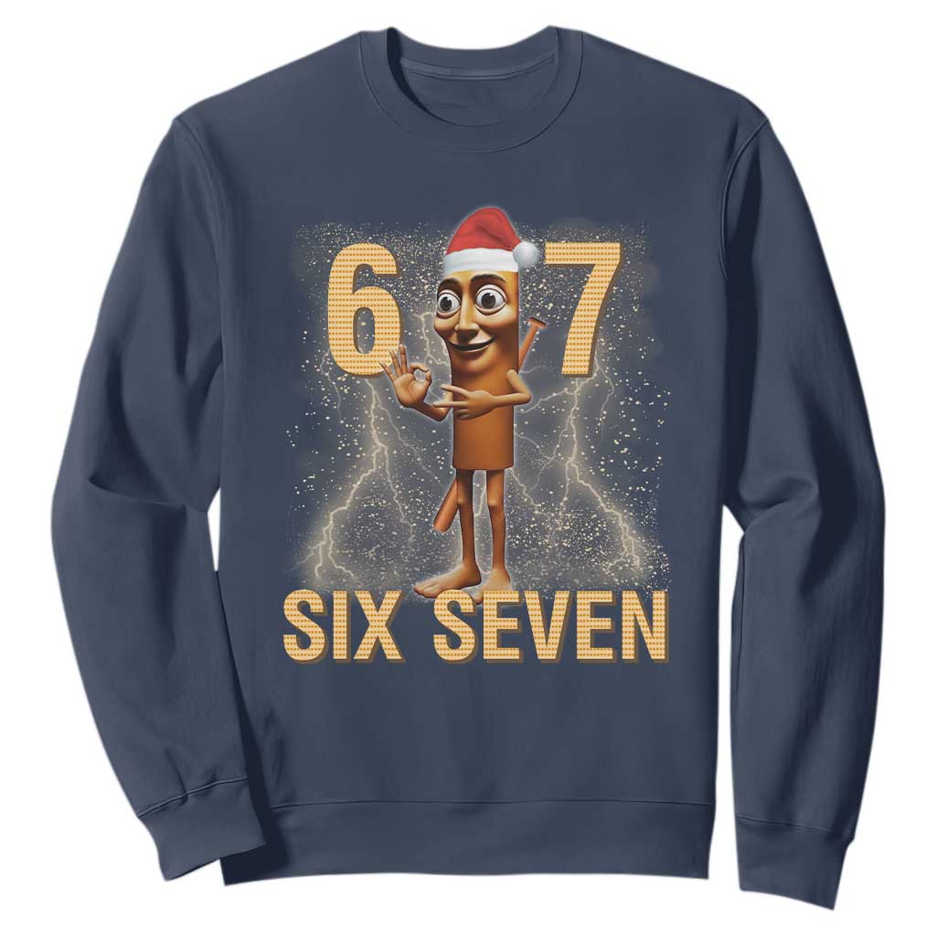 67 Six Seven Italian Brainrot Meme Sweatshirt Funny Tung Tung Tung Sahur Christmas TS14 Navy Print Your Wear