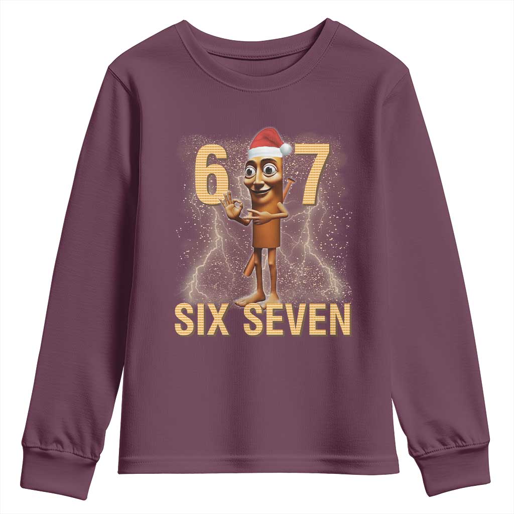 67 Six Seven Italian Brainrot Meme Youth Sweatshirt Funny Tung Tung Tung Sahur Christmas TS14 Maroon Print Your Wear