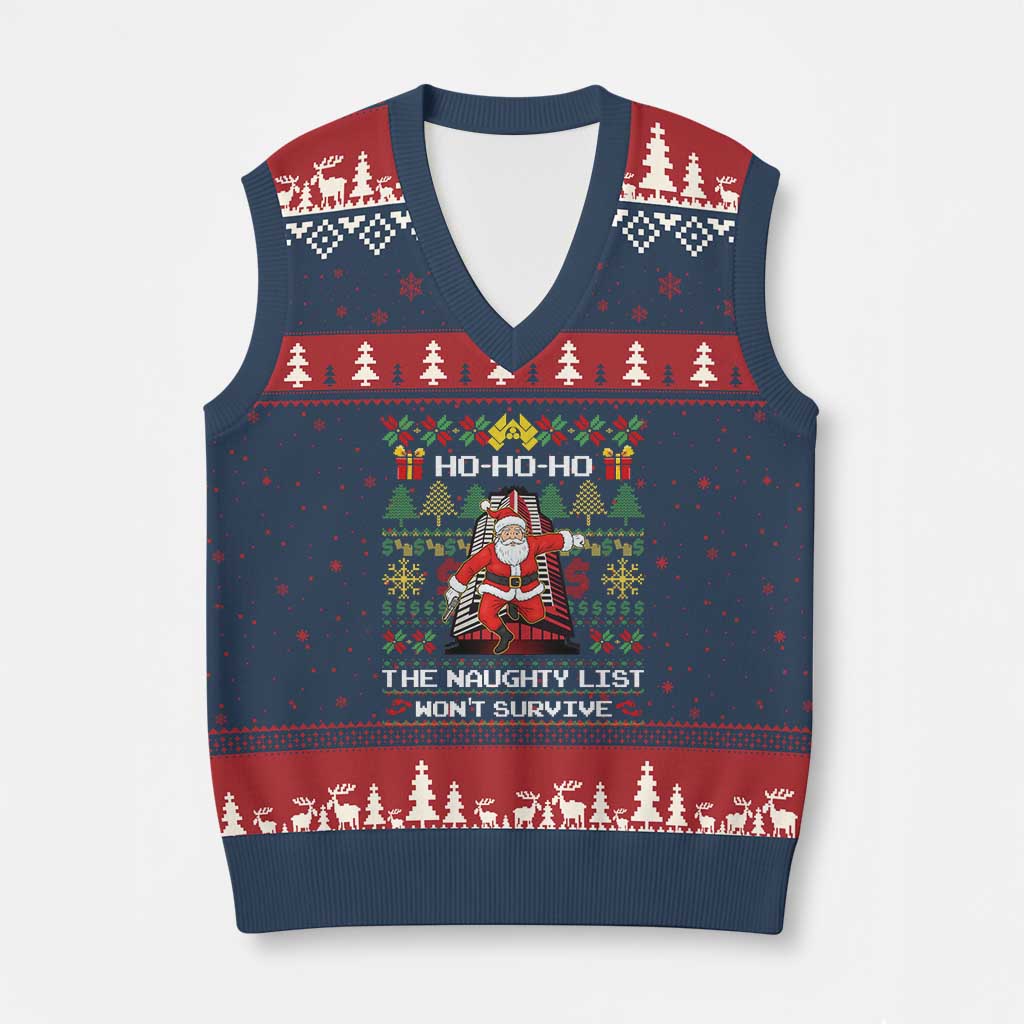 Nakatomi Plaza Xmas V-Neck Knit Sweater Vest Funny Santa Gun Cosplay Xmas TS14 Navy Red Print Your Wear
