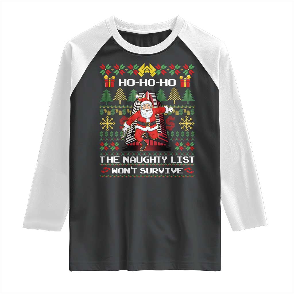 Nakatomi Plaza Christmas Raglan Shirt Funny Santa Gun Cosplay Xmas TS14 Black White Print Your Wear