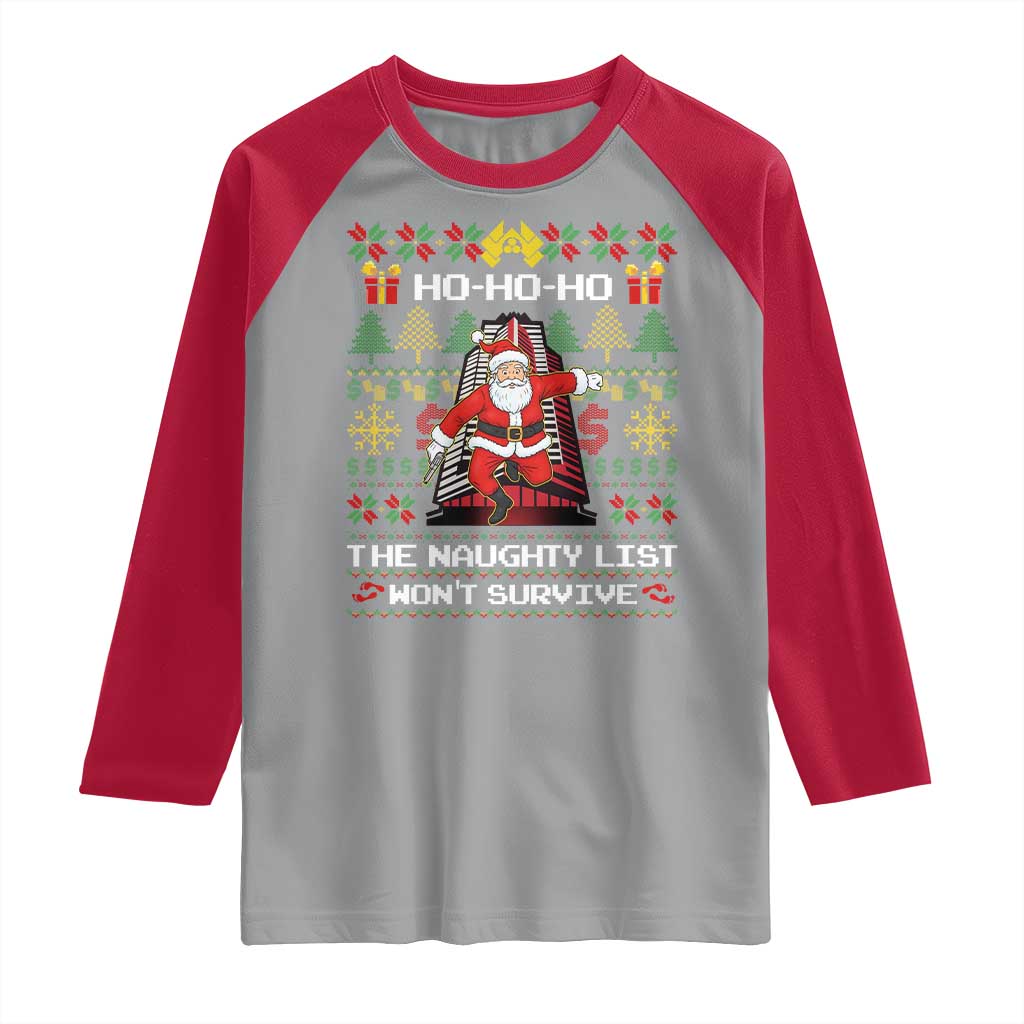 Nakatomi Plaza Christmas Raglan Shirt Funny Santa Gun Cosplay Xmas TS14 Sport Gray Red Print Your Wear