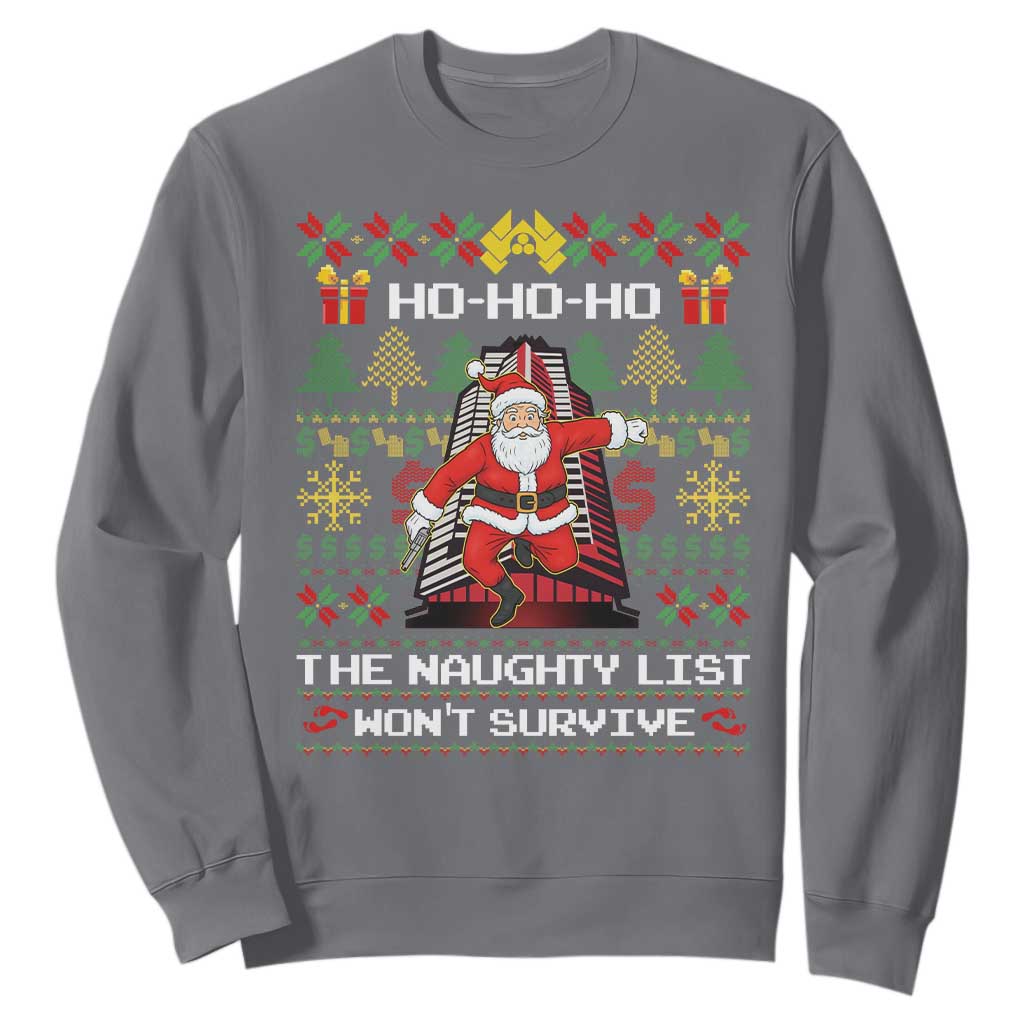 Nakatomi Plaza Christmas Sweatshirt Funny Santa Gun Cosplay Xmas TS14 Charcoal Print Your Wear