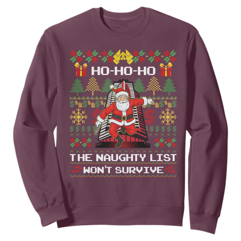 Nakatomi Plaza Christmas Sweatshirt Funny Santa Gun Cosplay Xmas TS14 Maroon Print Your Wear