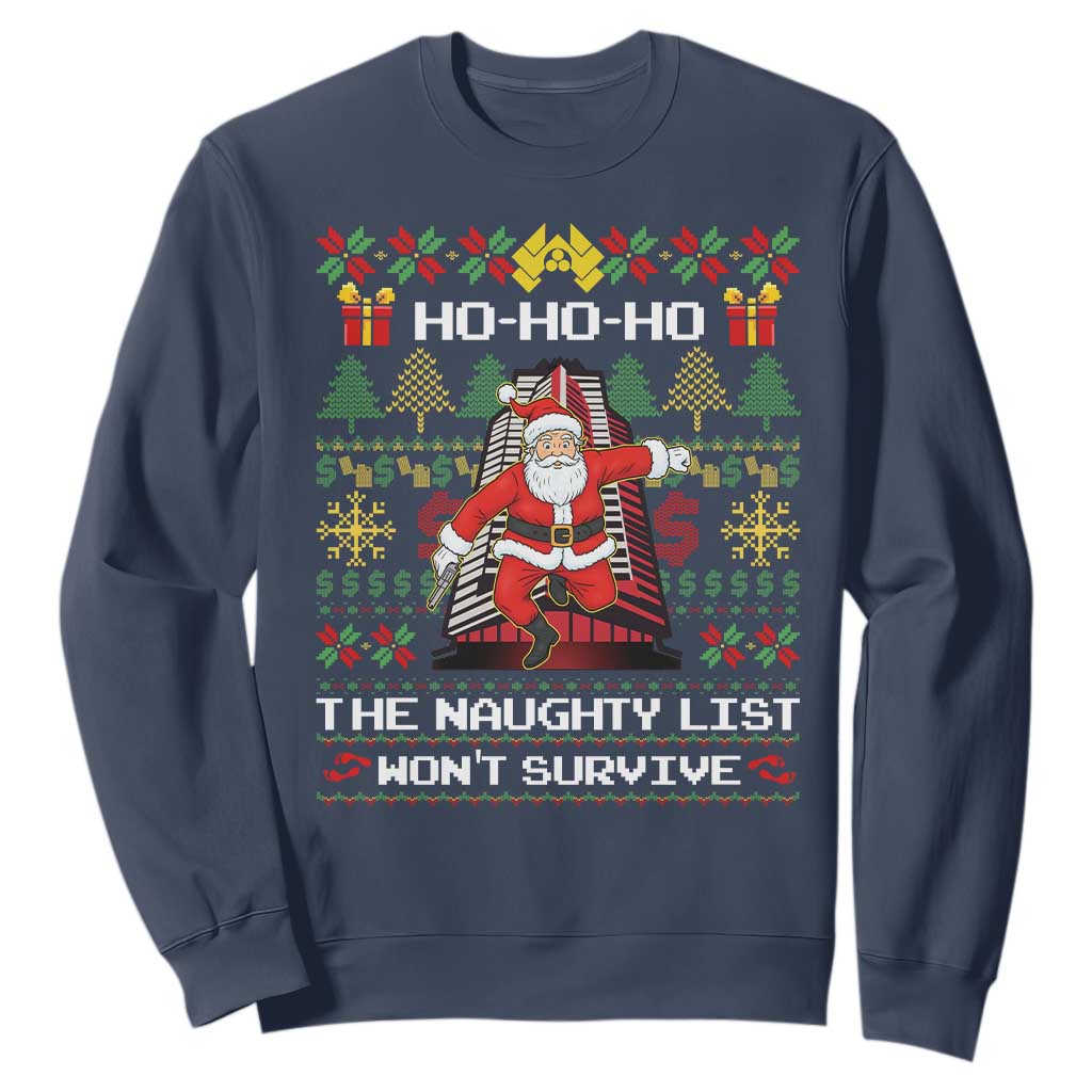 Nakatomi Plaza Christmas Sweatshirt Funny Santa Gun Cosplay Xmas TS14 Navy Print Your Wear