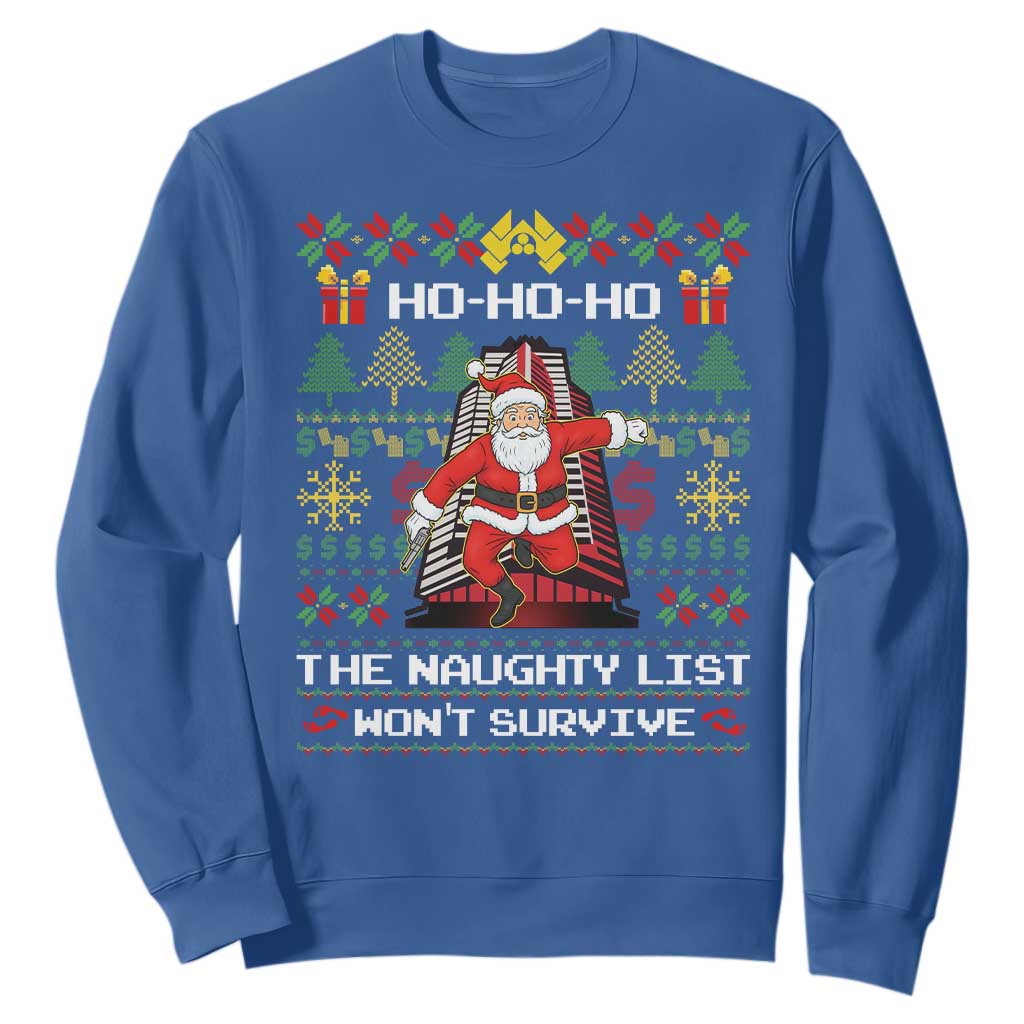 Nakatomi Plaza Christmas Sweatshirt Funny Santa Gun Cosplay Xmas TS14 Royal Blue Print Your Wear