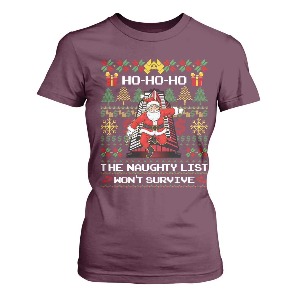 Nakatomi Plaza Christmas T Shirt For Women Funny Santa Gun Cosplay Xmas TS14 Maroon Print Your Wear