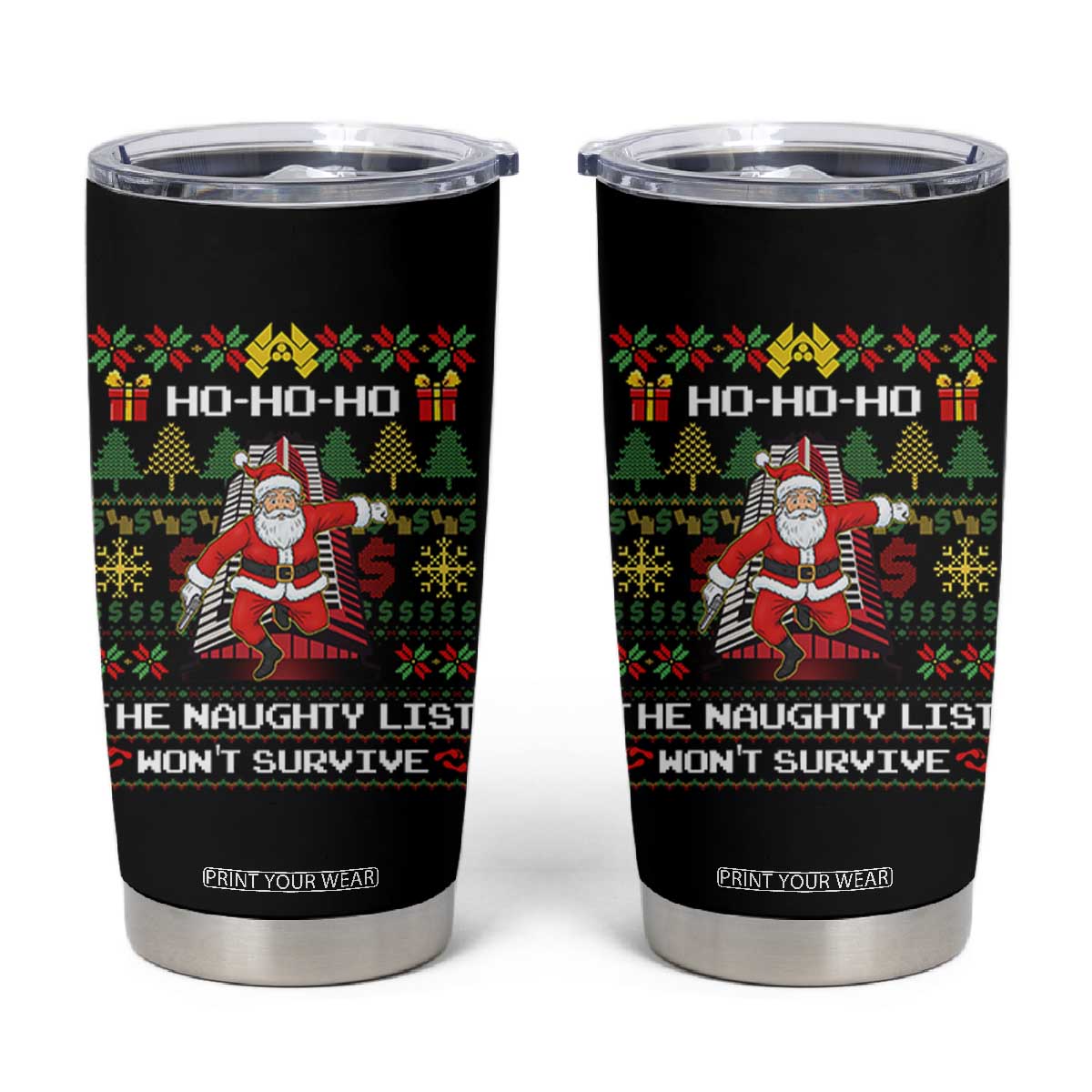 Nakatomi Plaza Christmas Tumbler Cup Funny Santa Gun Cosplay Xmas TS14 Black Print Your Wear