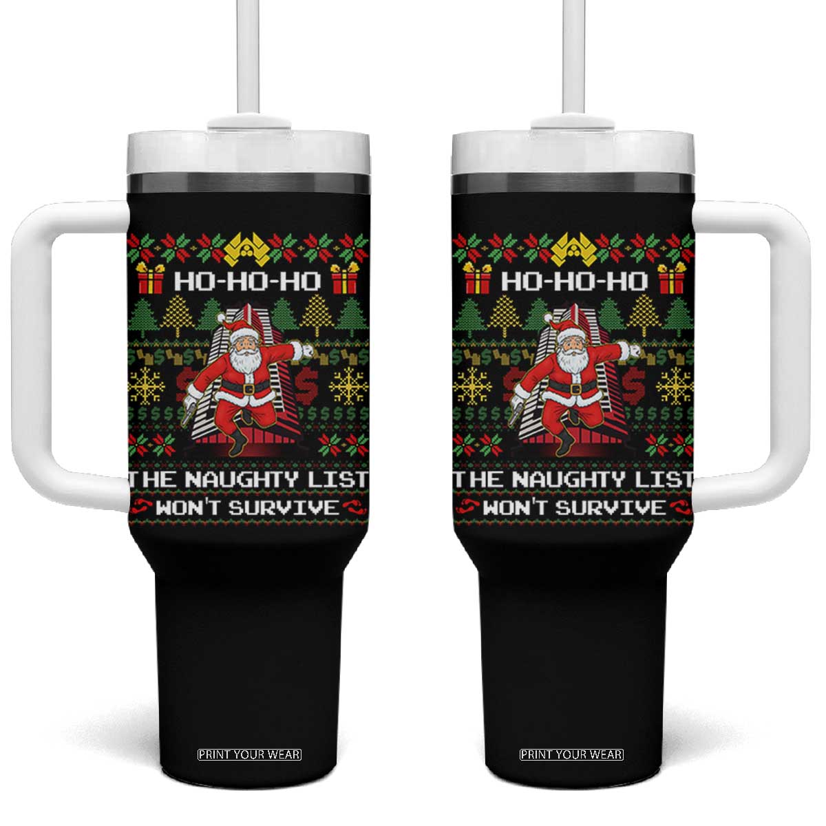 Nakatomi Plaza Christmas Tumbler With Handle Funny Santa Gun Cosplay Xmas TS14 One Size: 40 oz Black Print Your Wear