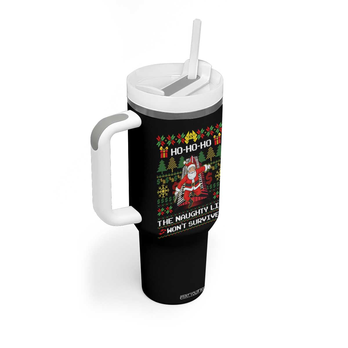 Nakatomi Plaza Christmas Tumbler With Handle Funny Santa Gun Cosplay Xmas TS14 Print Your Wear