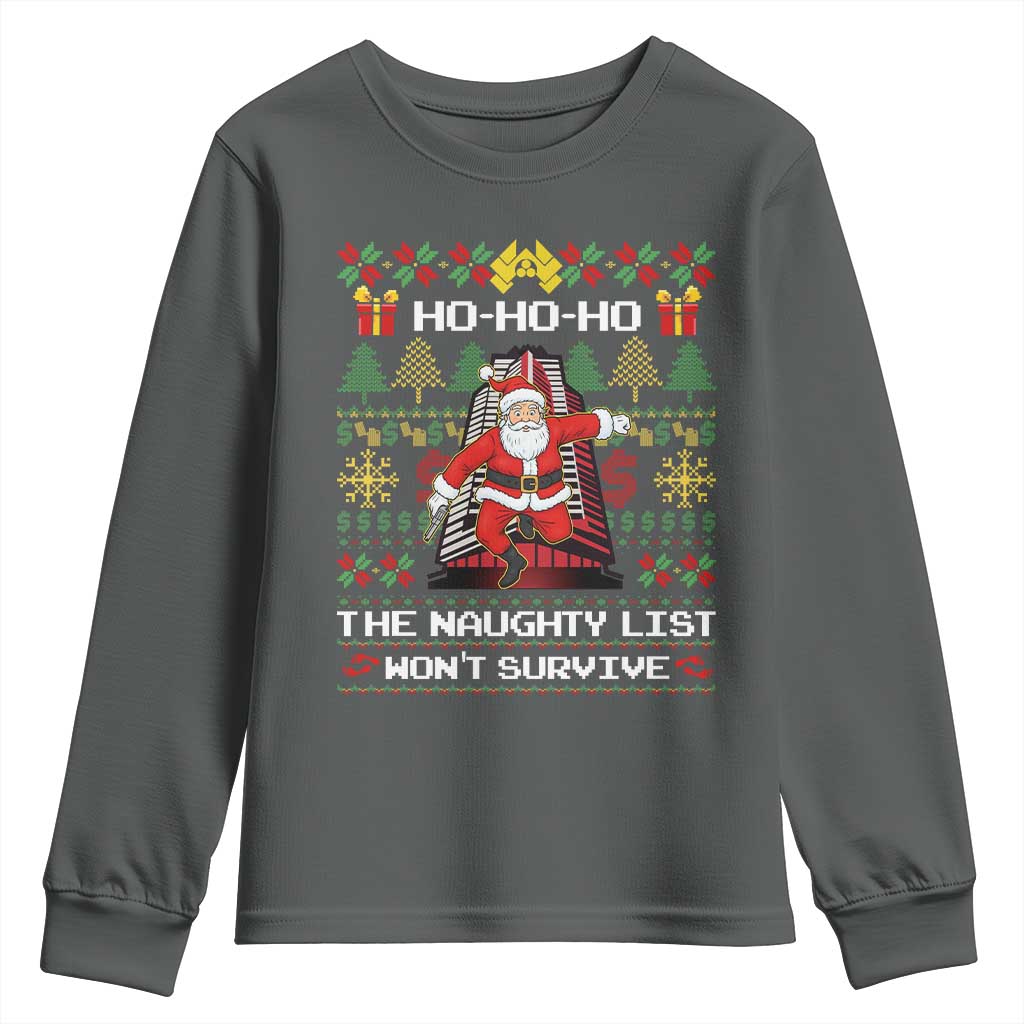 Nakatomi Plaza Christmas Youth Sweatshirt Funny Santa Gun Cosplay Xmas TS14 Dark Heather Print Your Wear