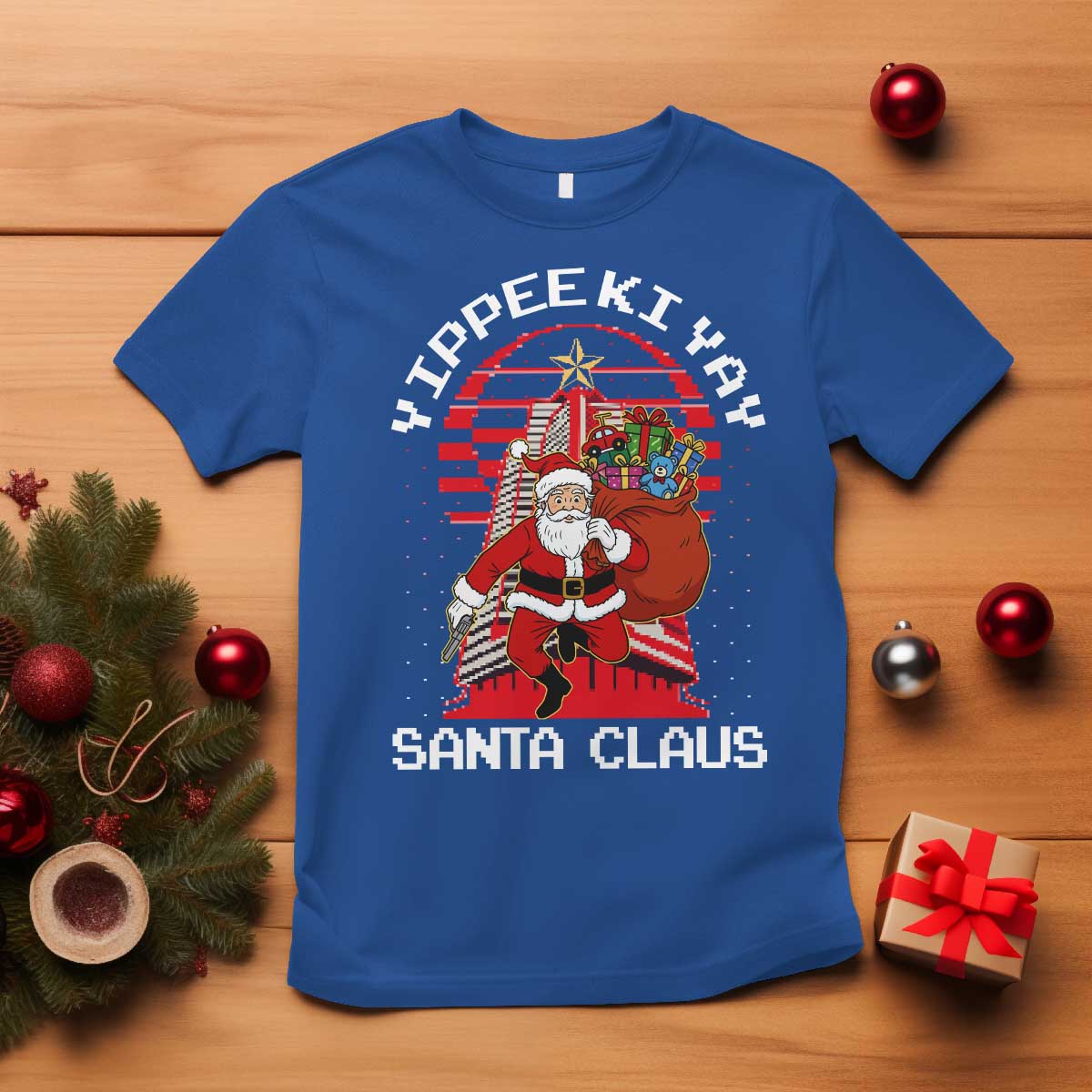 Nakatomi Plaza Christmas T Shirt Yippee Ki Yay Santa Claus TS14 Royal Blue Print Your Wear
