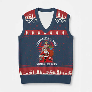 Nakatomi Plaza Xmas V-Neck Knit Sweater Vest Yippee Ki Yay Santa Claus TS14 Navy Red Print Your Wear