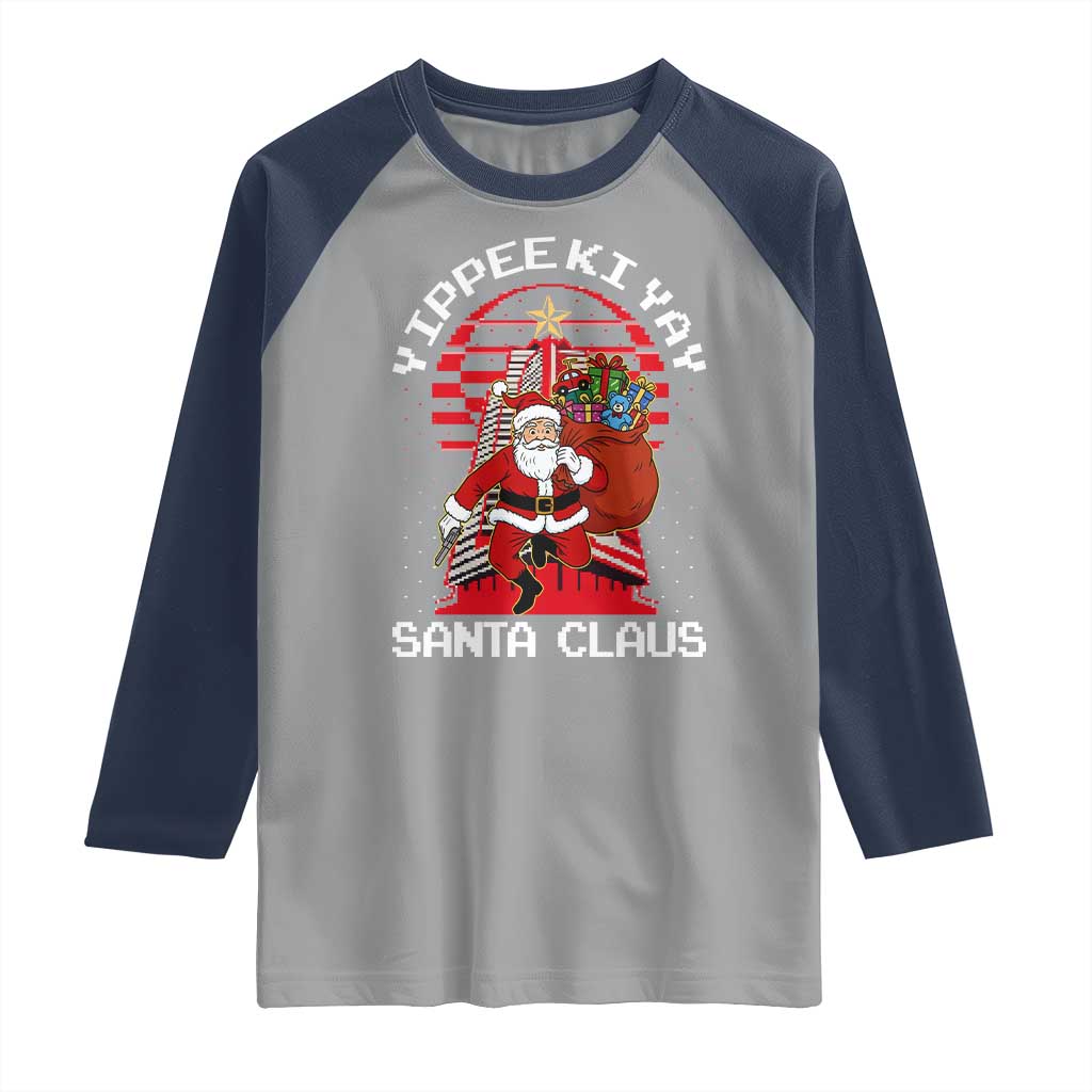 Nakatomi Plaza Christmas Raglan Shirt Yippee Ki Yay Santa Claus TS14 Sport Gray Navy Print Your Wear