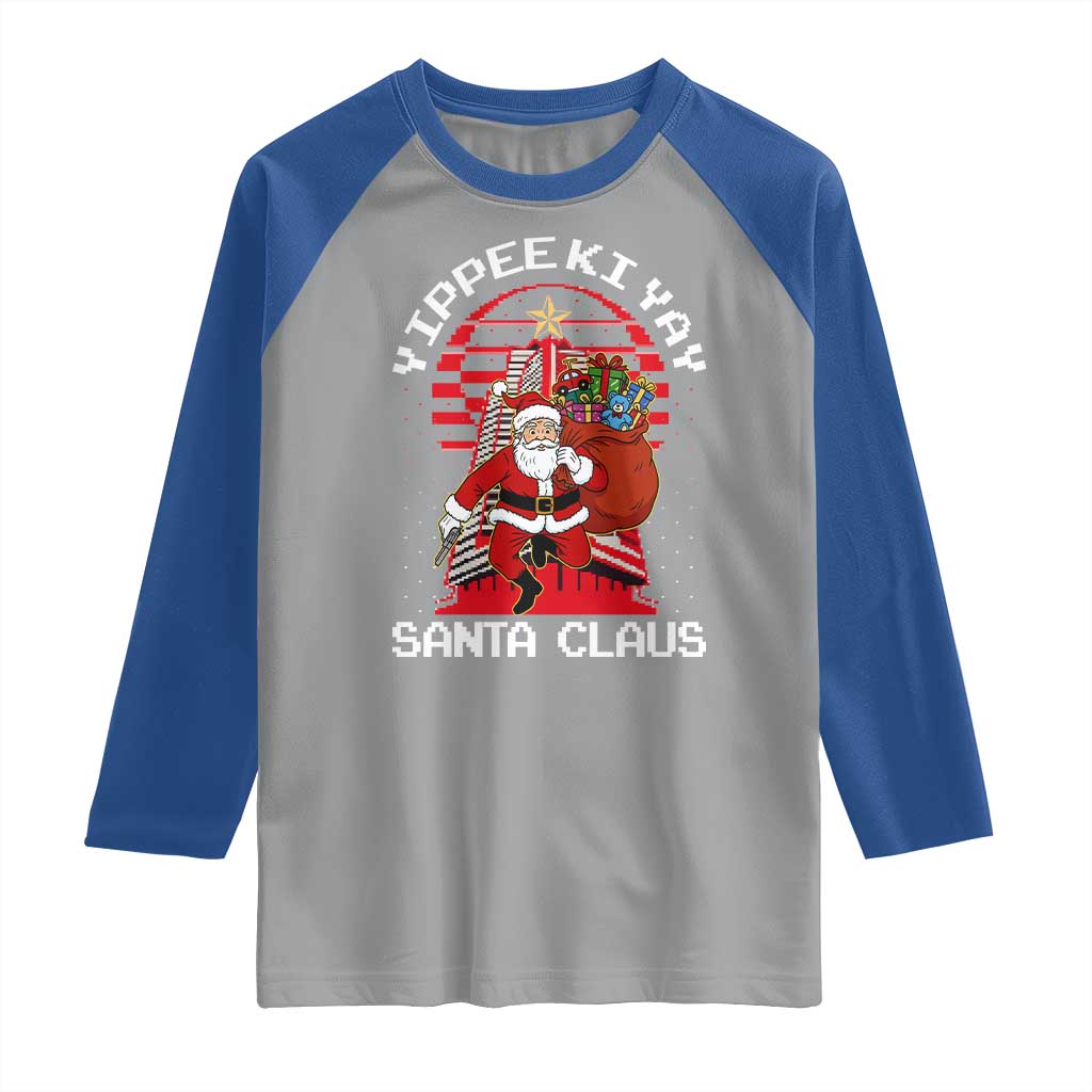 Nakatomi Plaza Christmas Raglan Shirt Yippee Ki Yay Santa Claus TS14 Sport Gray Royal Print Your Wear