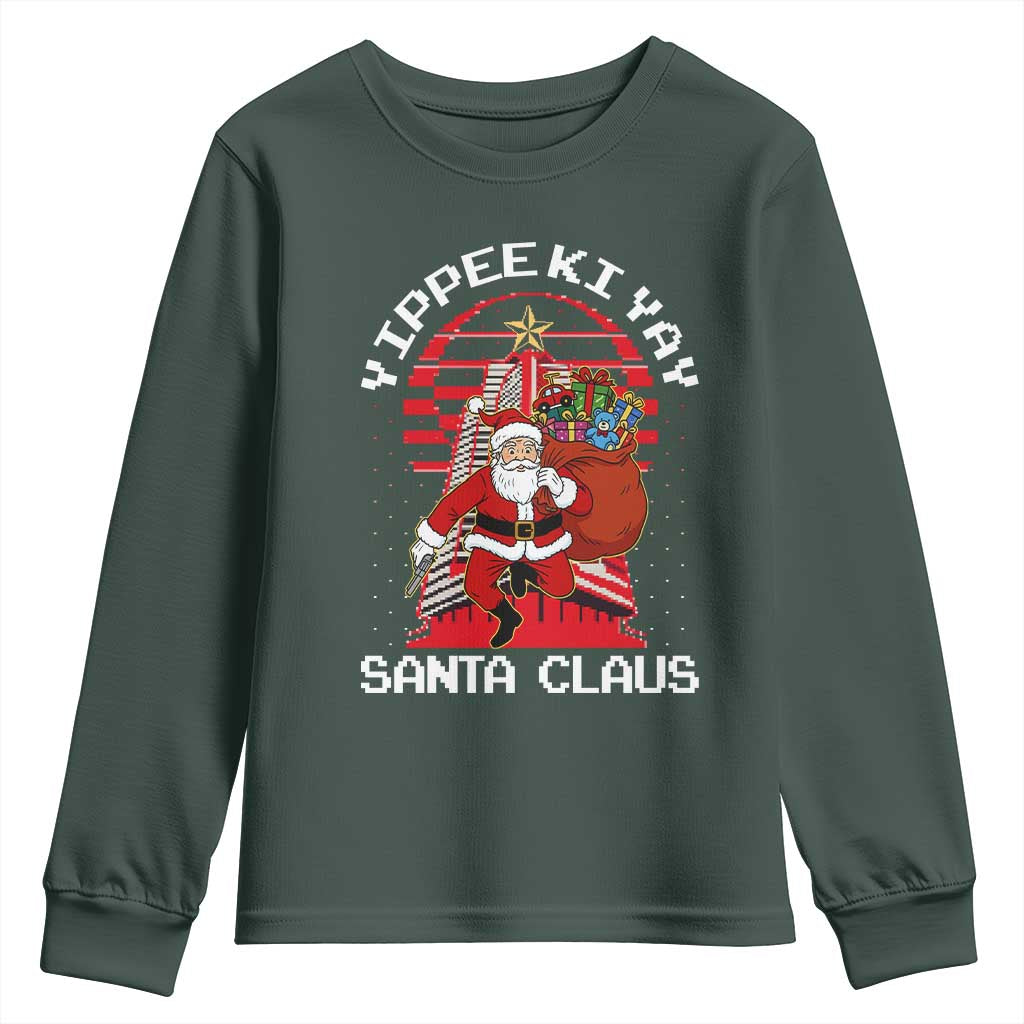 Nakatomi Plaza Christmas Youth Sweatshirt Yippee Ki Yay Santa Claus TS14 Dark Forest Green Print Your Wear