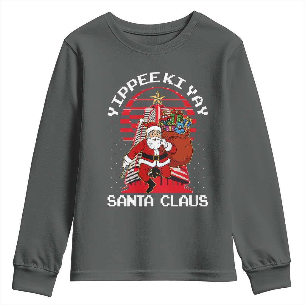 Nakatomi Plaza Christmas Youth Sweatshirt Yippee Ki Yay Santa Claus TS14 Dark Heather Print Your Wear