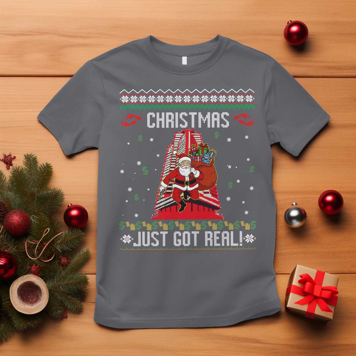 Nakatomi Plaza Christmas T Shirt Just Got Real TS14 Charcoal Print Your Wear