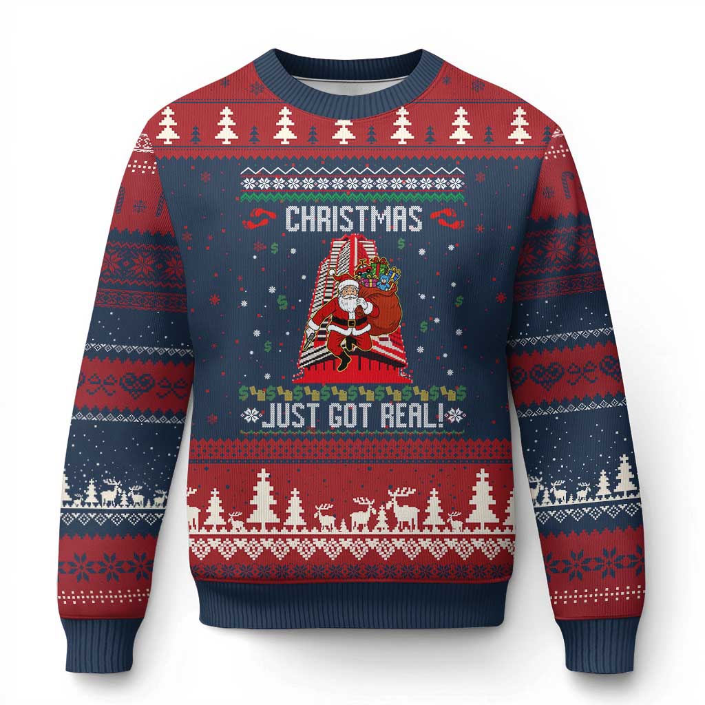 Nakatomi Plaza Xmas Ugly Christmas Sweater Just Got Real TS14 Navy Red Print Your Wear