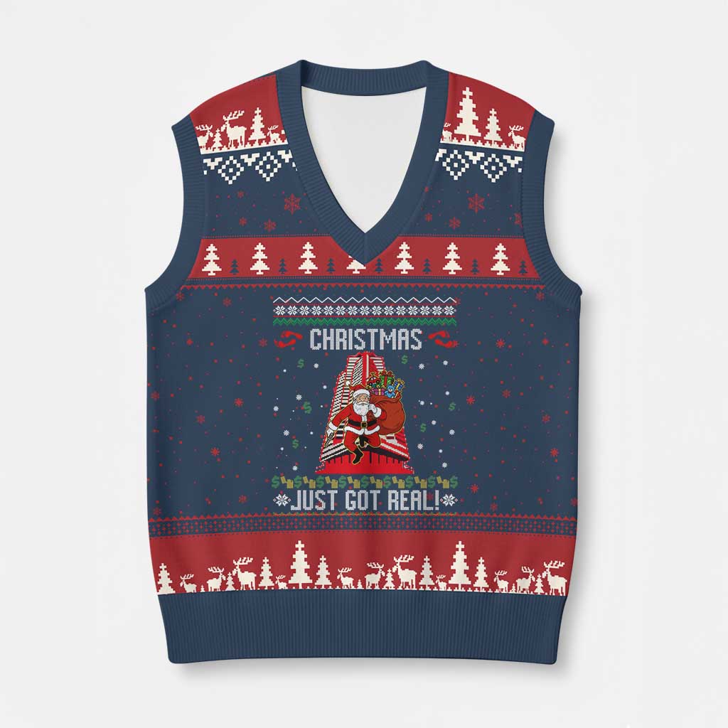 Nakatomi Plaza Xmas V-Neck Knit Sweater Vest Just Got Real TS14 Navy Red Print Your Wear
