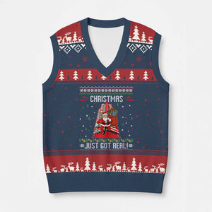 Nakatomi Plaza Xmas V-Neck Knit Sweater Vest Just Got Real TS14 Navy Red Print Your Wear