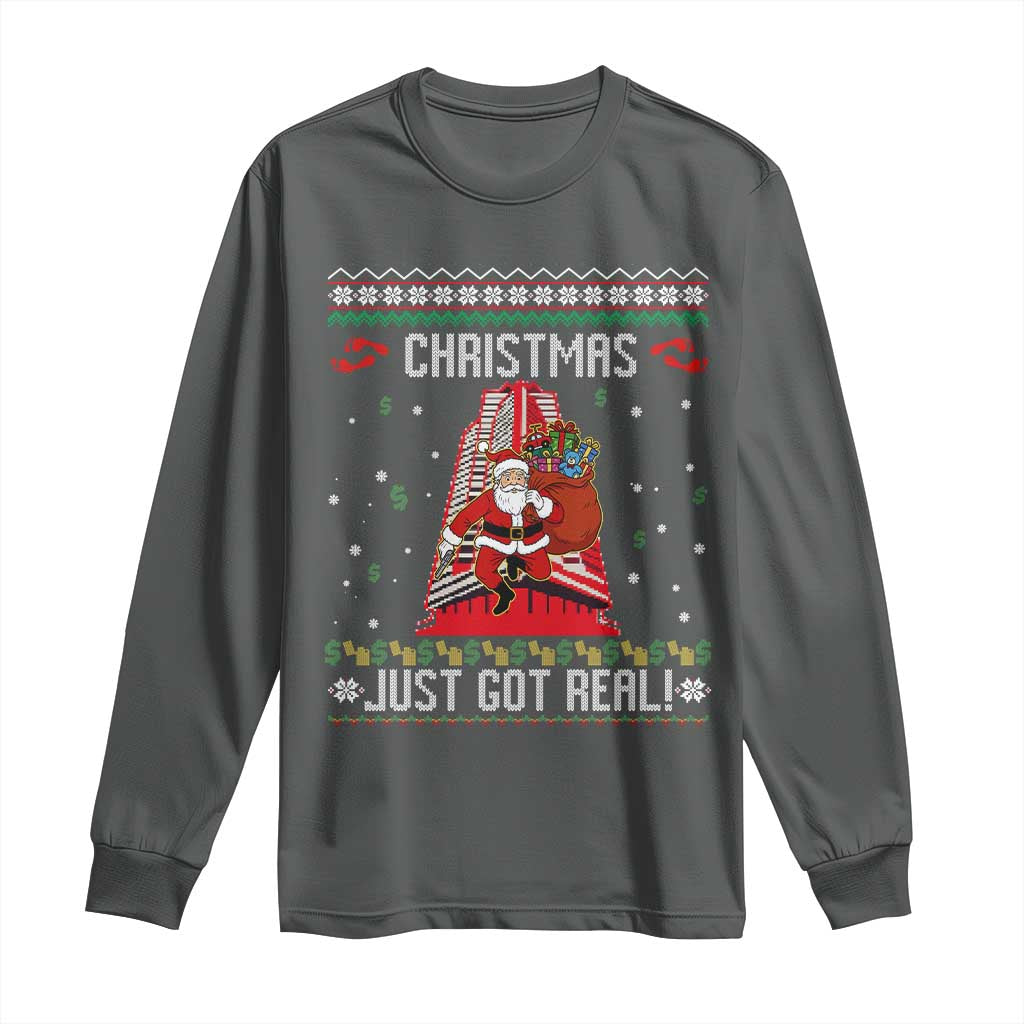 Nakatomi Plaza Christmas Long Sleeve Shirt Just Got Real TS14 Dark Heather Print Your Wear