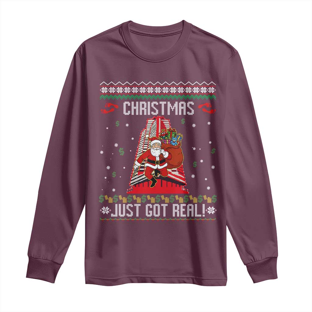 Nakatomi Plaza Christmas Long Sleeve Shirt Just Got Real TS14 Maroon Print Your Wear