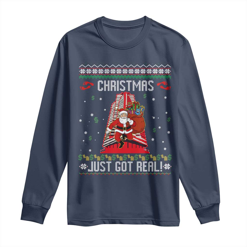 Nakatomi Plaza Christmas Long Sleeve Shirt Just Got Real TS14 Navy Print Your Wear
