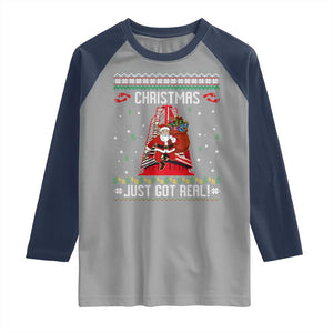 Nakatomi Plaza Christmas Raglan Shirt Just Got Real TS14 Sport Gray Navy Print Your Wear