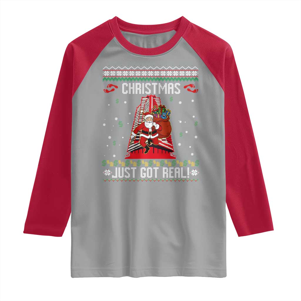 Nakatomi Plaza Christmas Raglan Shirt Just Got Real TS14 Sport Gray Red Print Your Wear