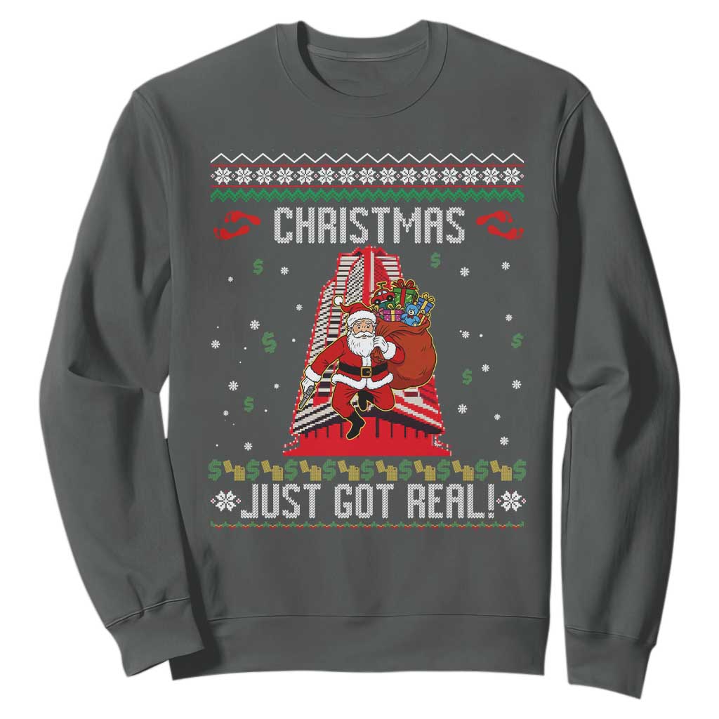 Nakatomi Plaza Christmas Sweatshirt Just Got Real TS14 Dark Heather Print Your Wear