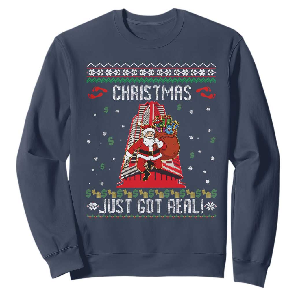 Nakatomi Plaza Christmas Sweatshirt Just Got Real TS14 Navy Print Your Wear