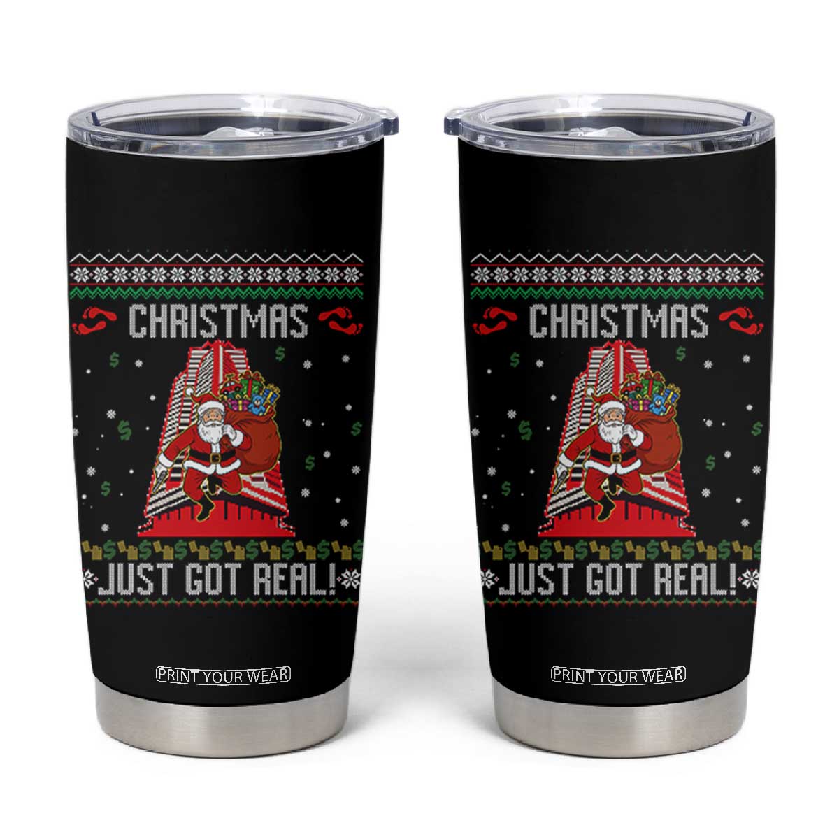 Nakatomi Plaza Christmas Tumbler Cup Just Got Real TS14 Black Print Your Wear